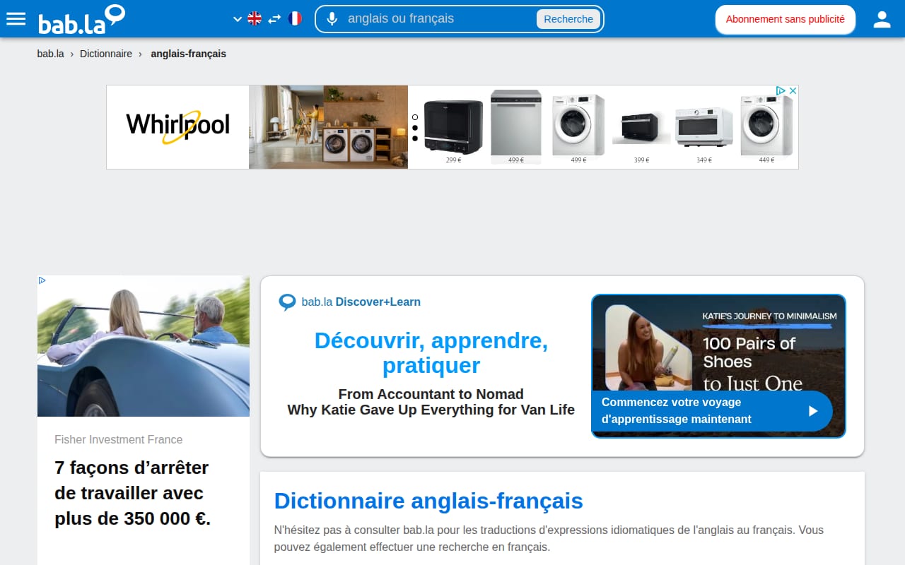 Capture d’écran de bab.la (1 sur 1)