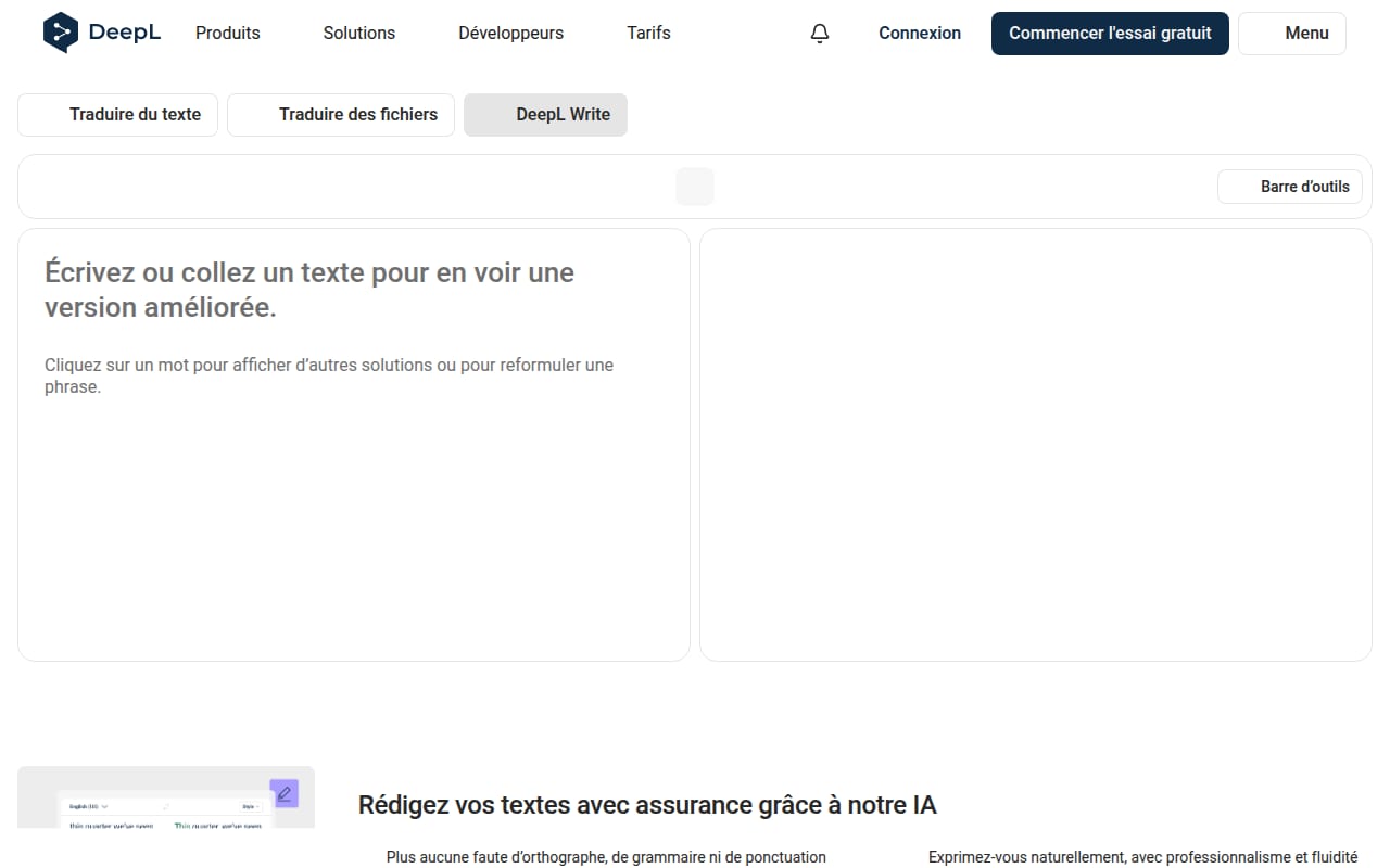 Capture d’écran de DeepL Write (1 sur 4)