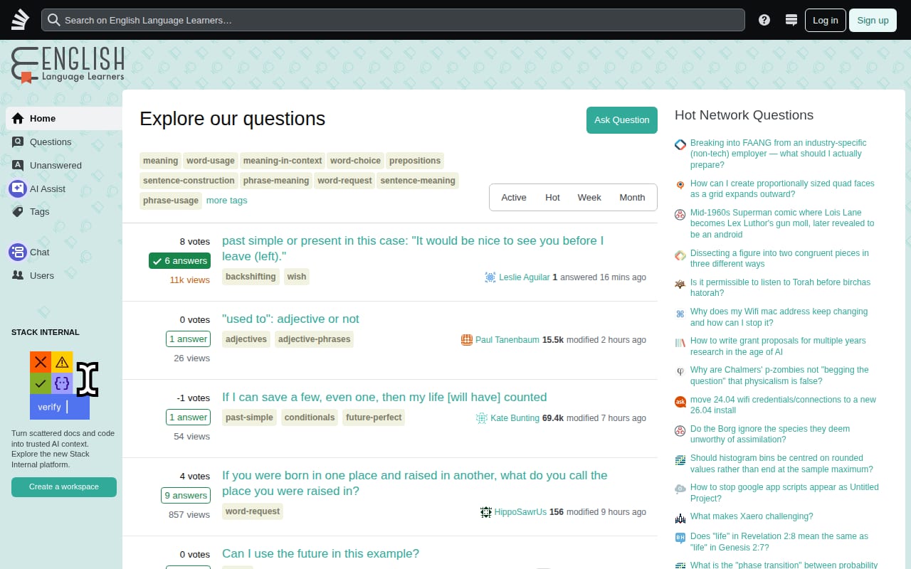Capture d’écran de English Language Learners (Stack Exchange) (1 sur 2)