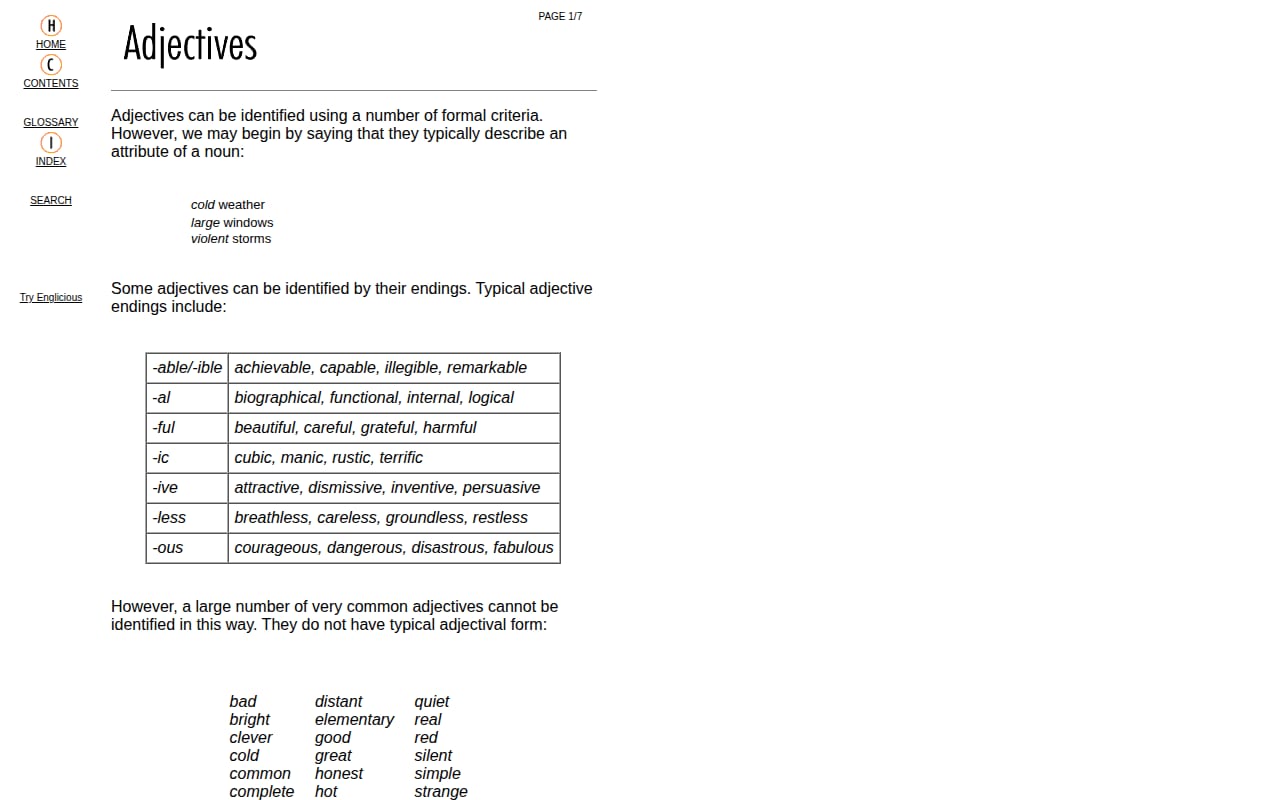 Capture d’écran de Internet Grammar of English (UCL) (2 sur 4)