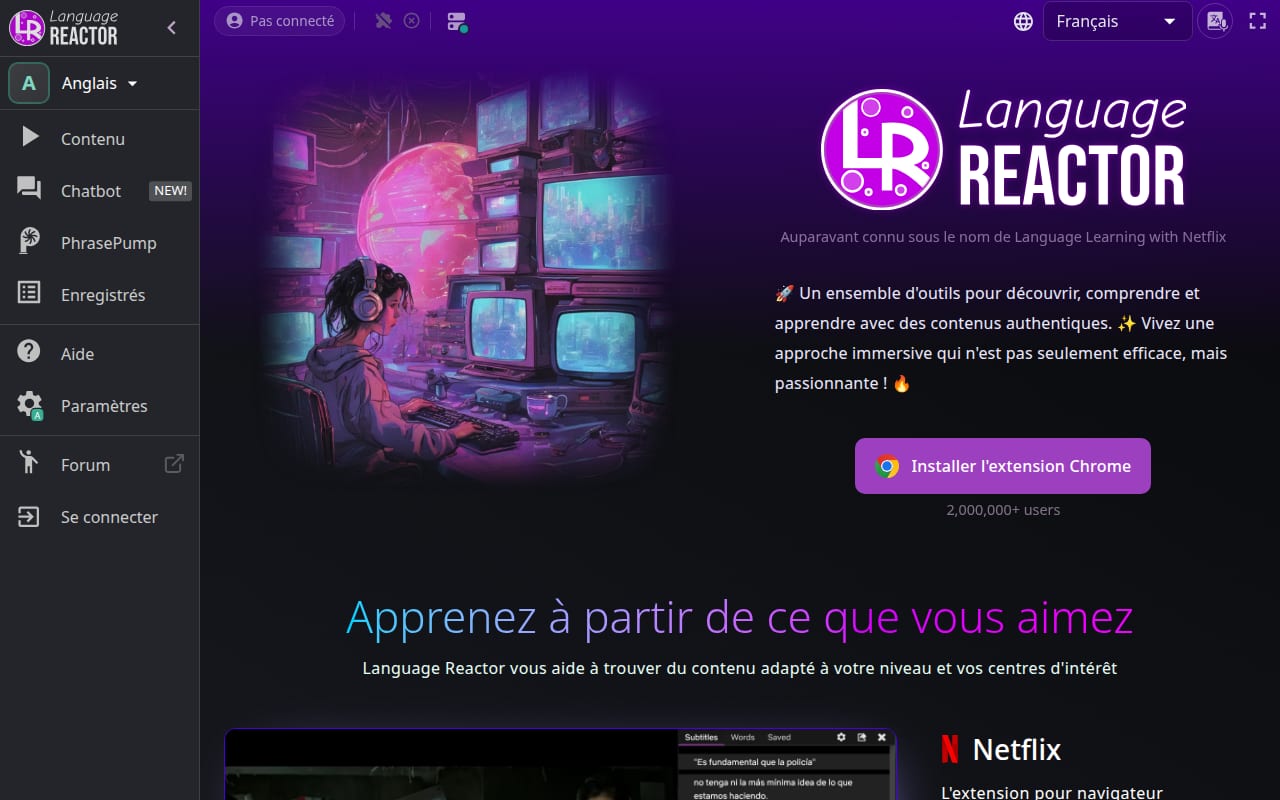 Capture d’écran de Language Reactor (1 sur 4)