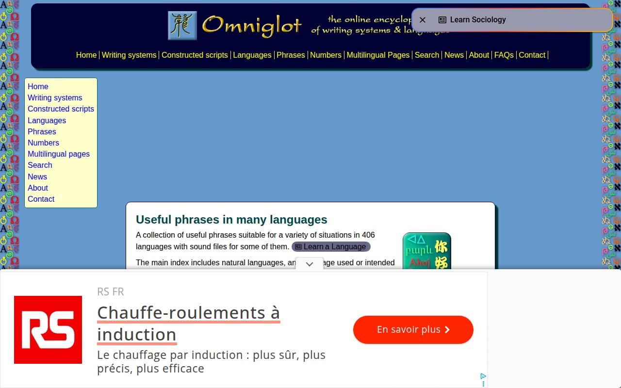 Capture d’écran de Omniglot – Useful phrases (1 sur 4)