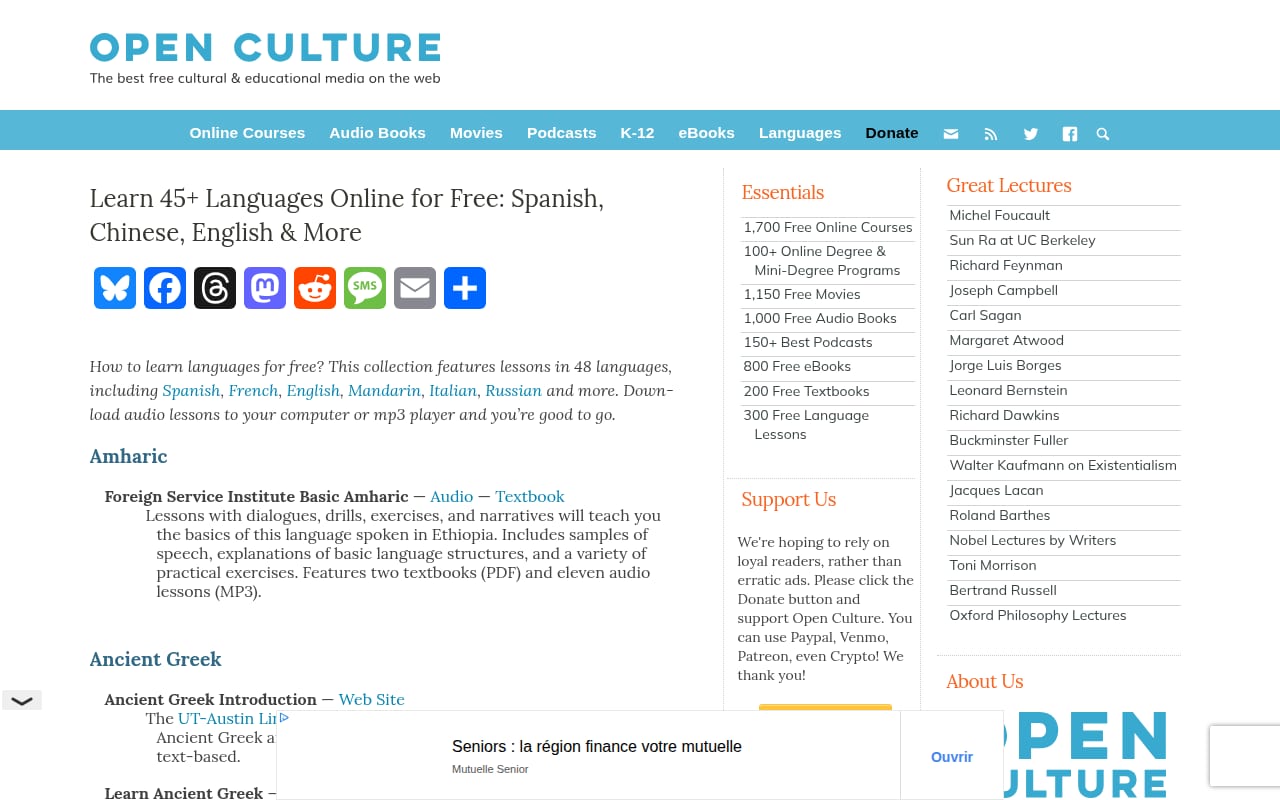 Capture d’écran de Open Culture – Free Language Lessons (1 sur 4)