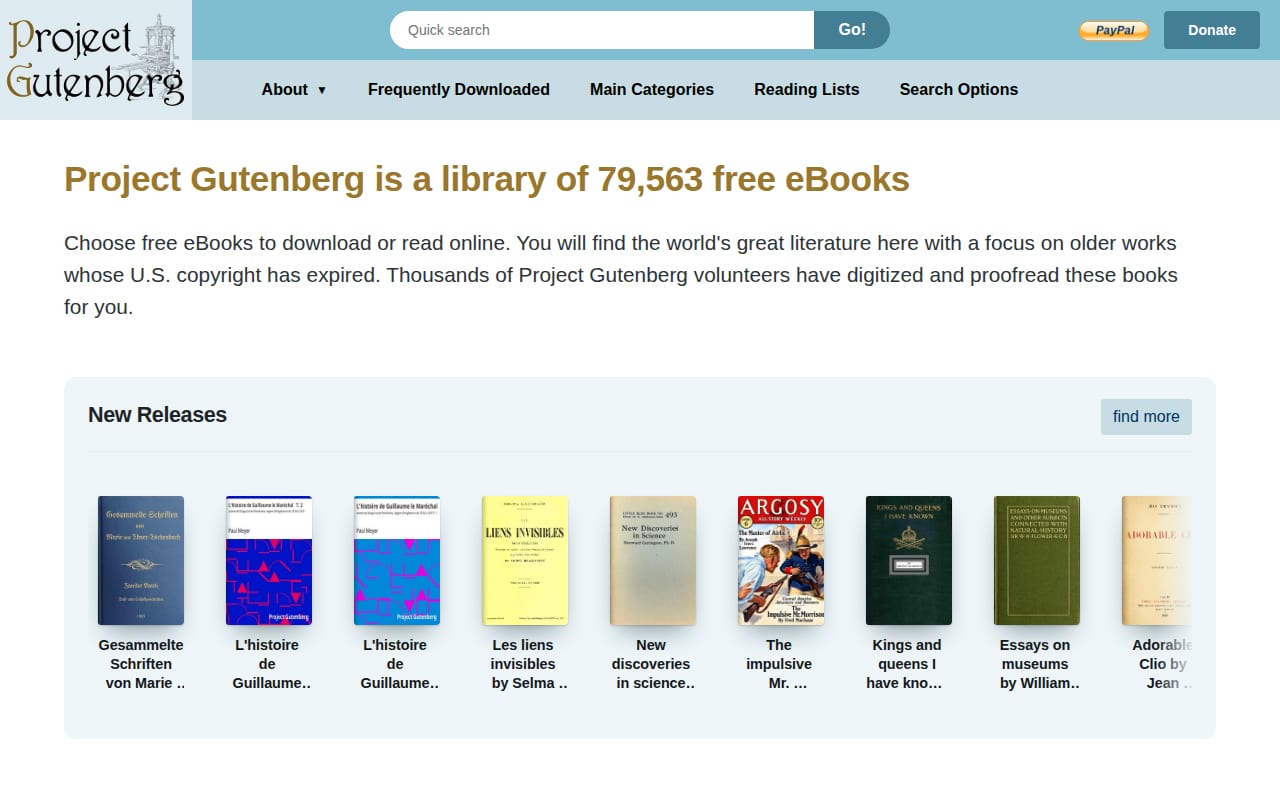 Capture d’écran de Project Gutenberg (1 sur 4)
