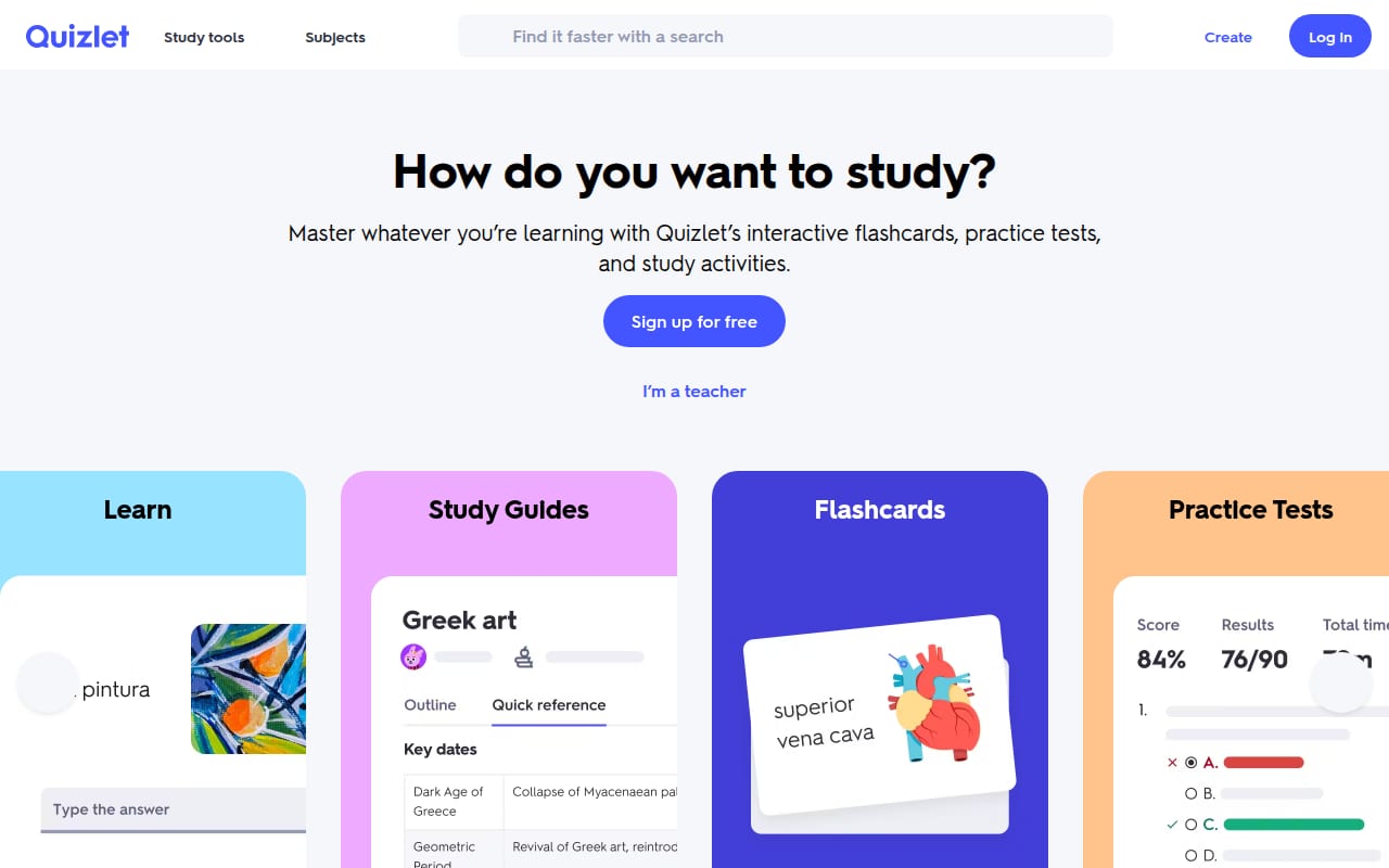 Capture d’écran de Quizlet (1 sur 3)