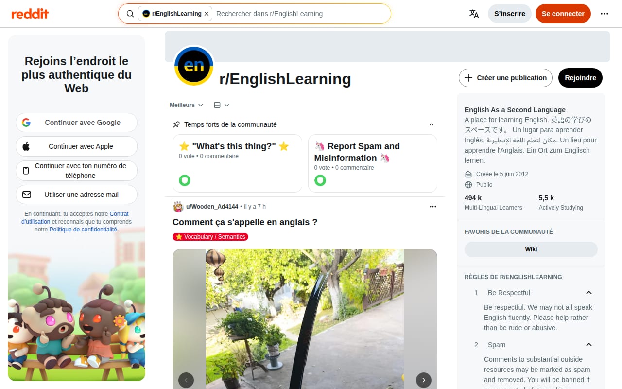 Capture d’écran de r/EnglishLearning (Reddit) (1 sur 4)