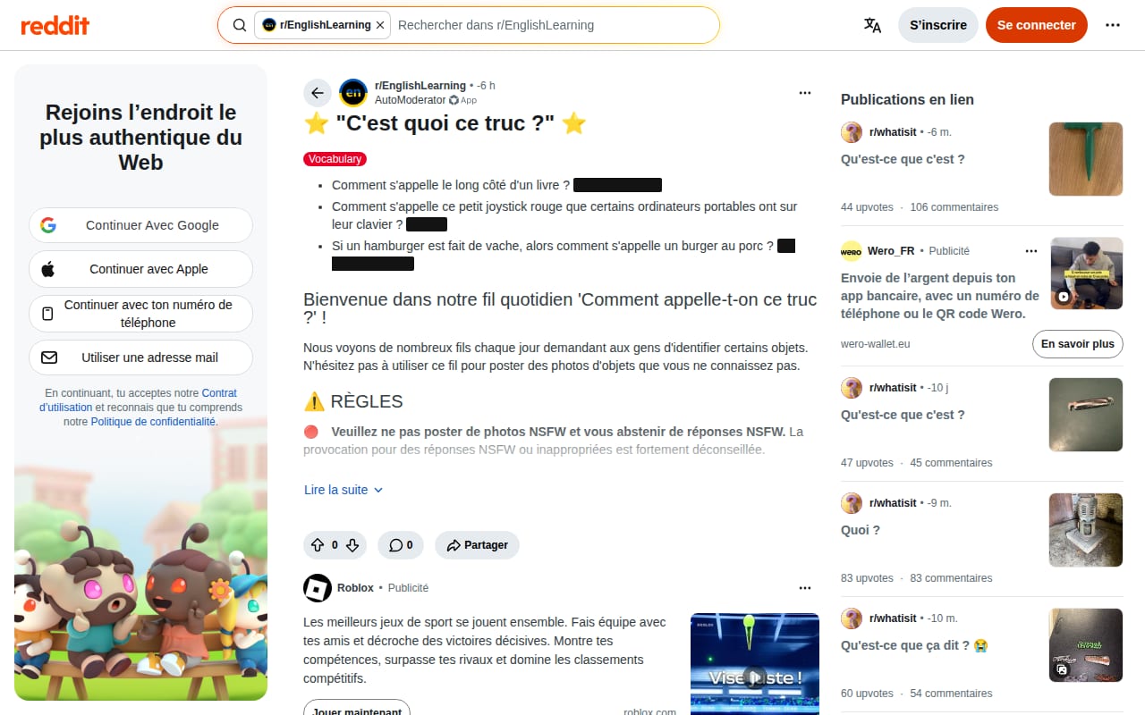 Capture d’écran de r/EnglishLearning (Reddit) (2 sur 4)