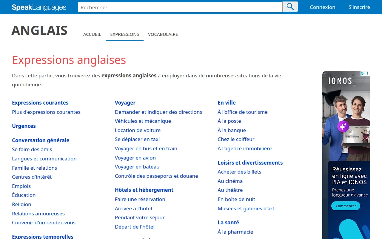Capture d’écran de SpeakLanguages – Expressions anglaises (1 sur 4)
