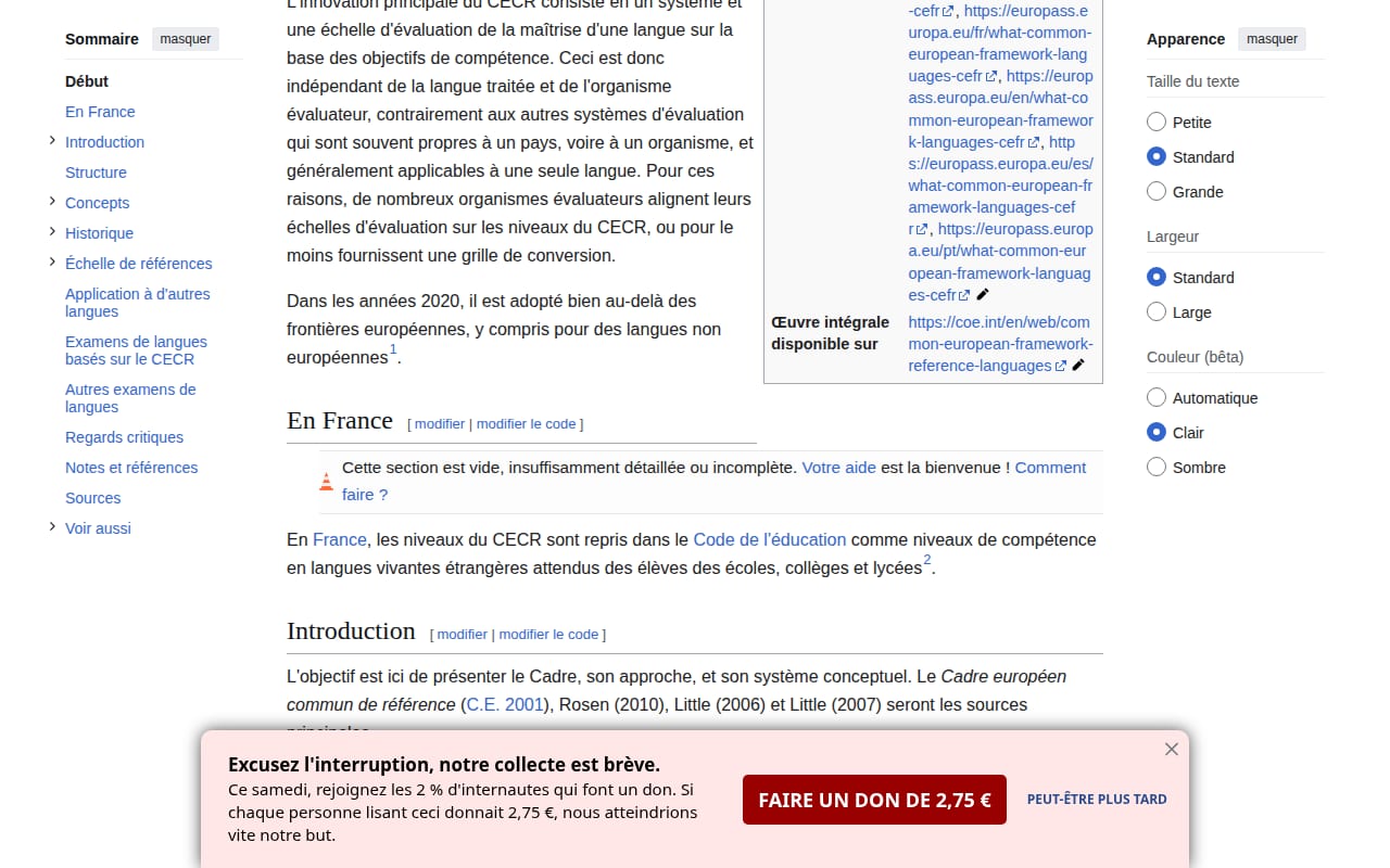 Capture d’écran de Wikipédia – CECRL (2 sur 2)