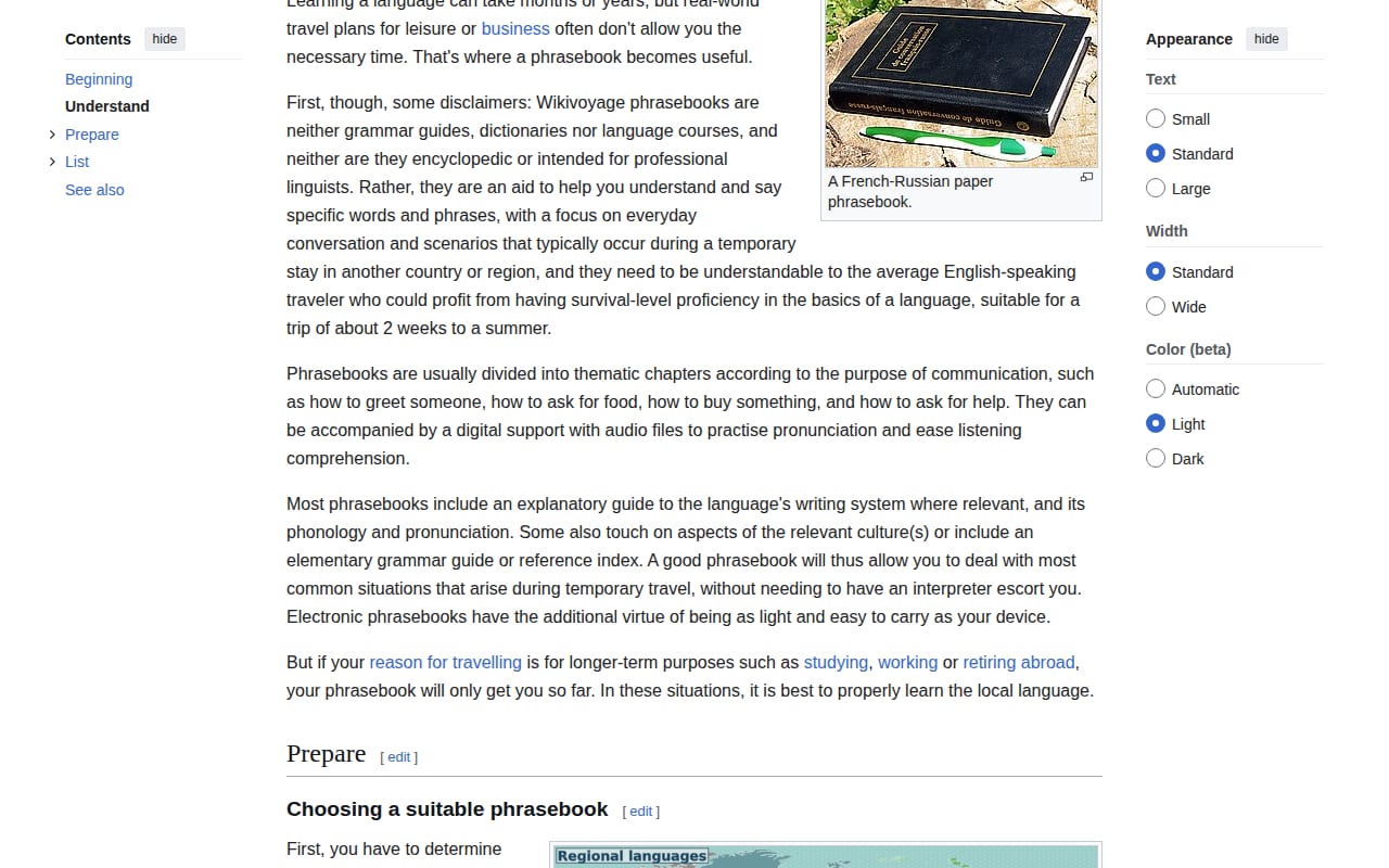 Capture d’écran de Wikivoyage Phrasebooks (2 sur 4)