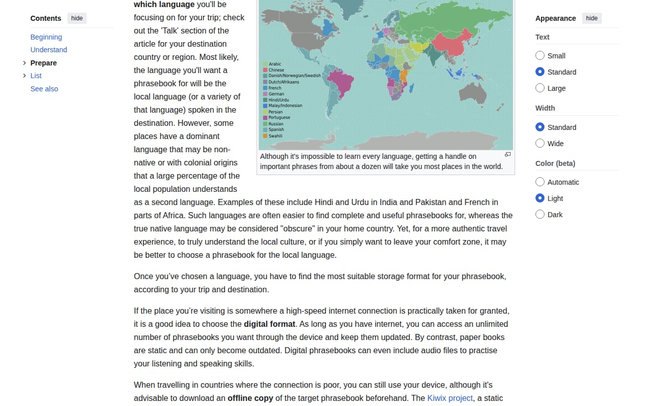 Capture d’écran de Wikivoyage Phrasebooks (3 sur 4)
