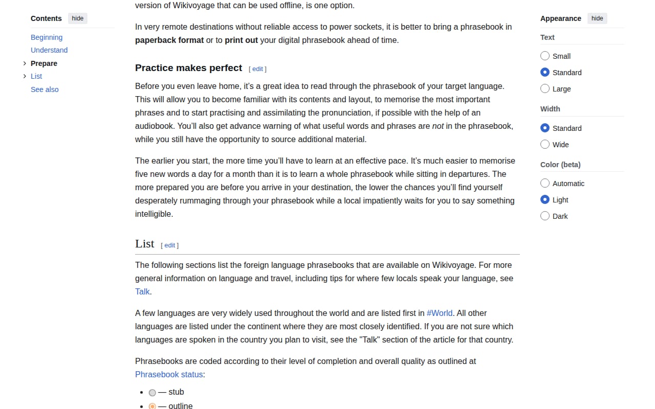 Capture d’écran de Wikivoyage Phrasebooks (4 sur 4)
