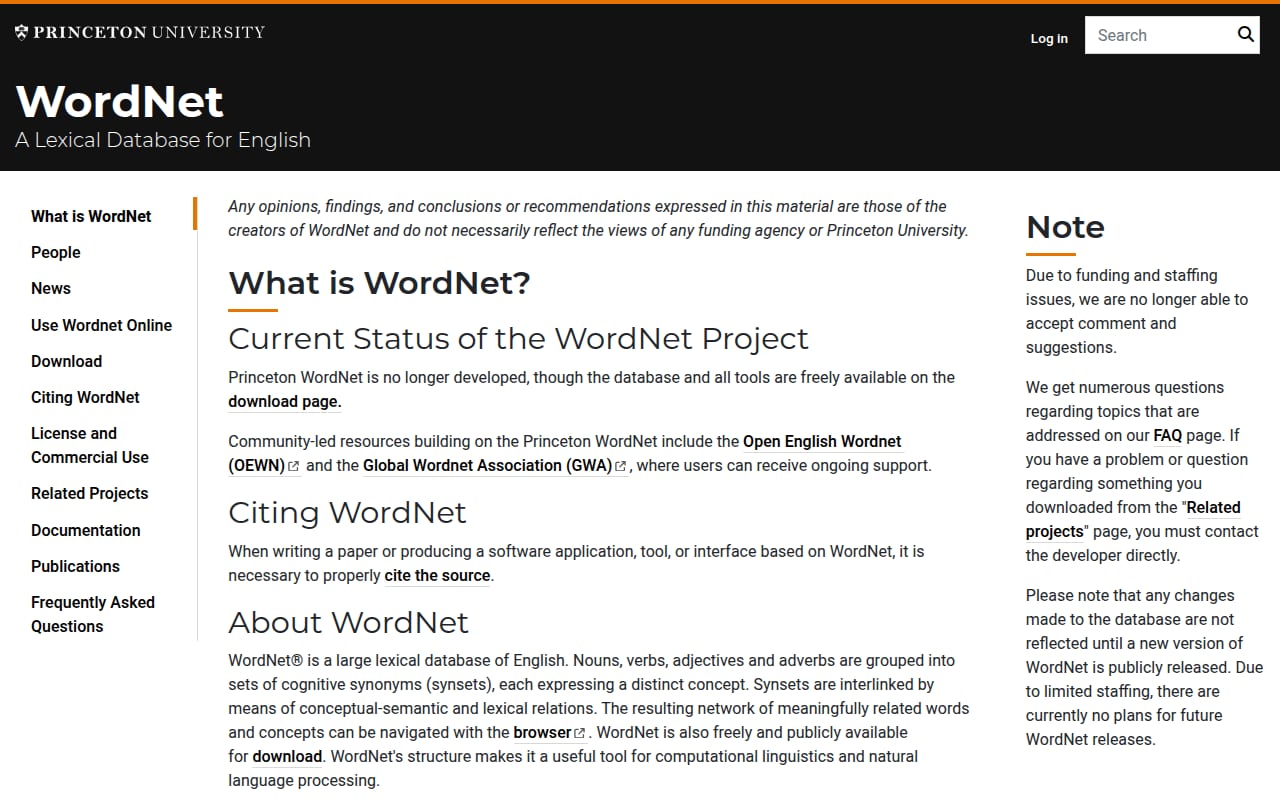 Capture d’écran de WordNet (Princeton) (1 sur 4)